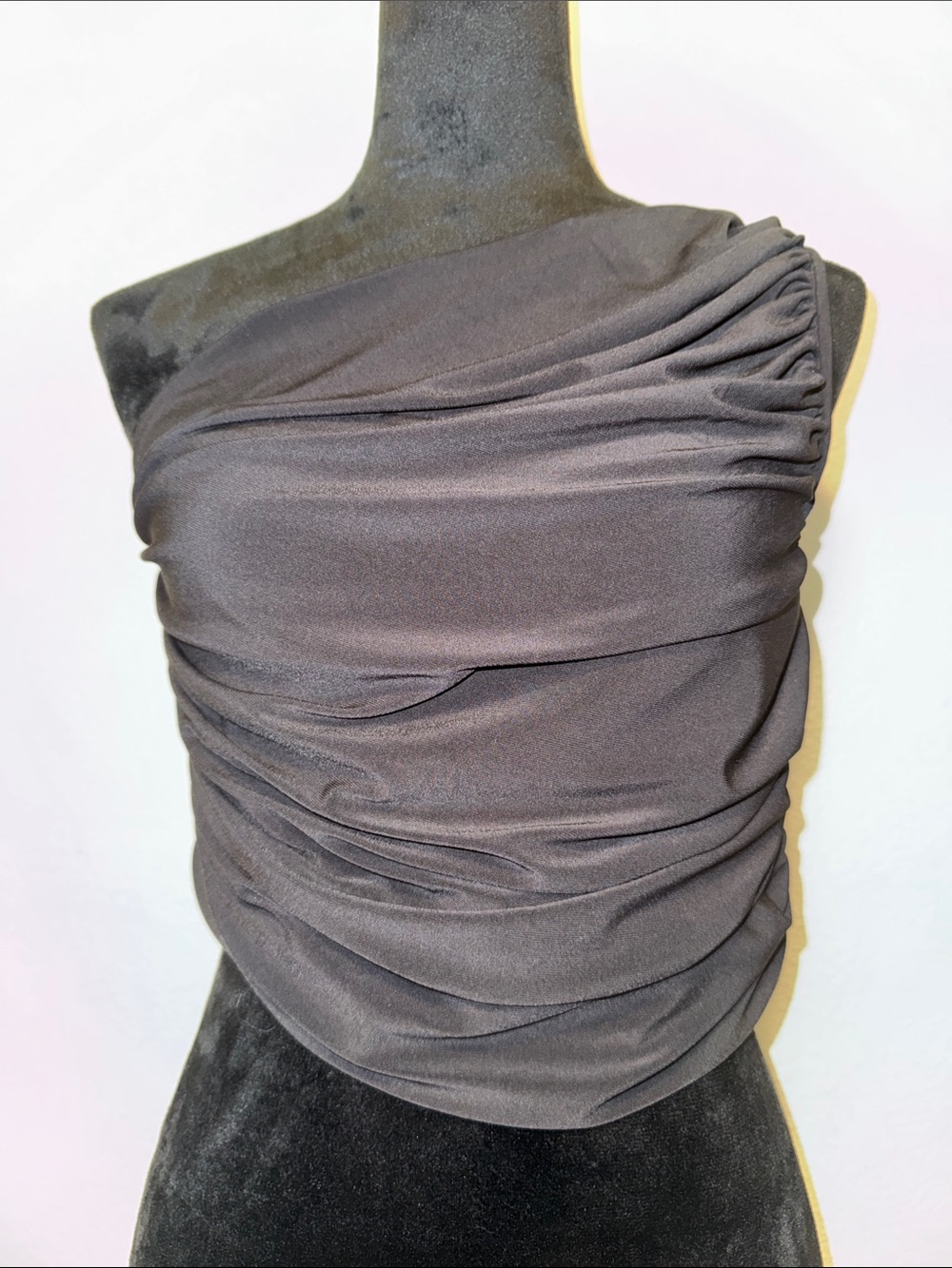 Express Black One-Shoulder Ruched Top